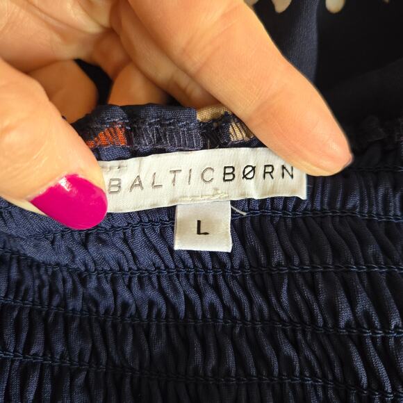 Baltic Born Floral Navy Maxi Dress Boho Smocked Square Neck Ruffle Women Large - Picture 12 of 13